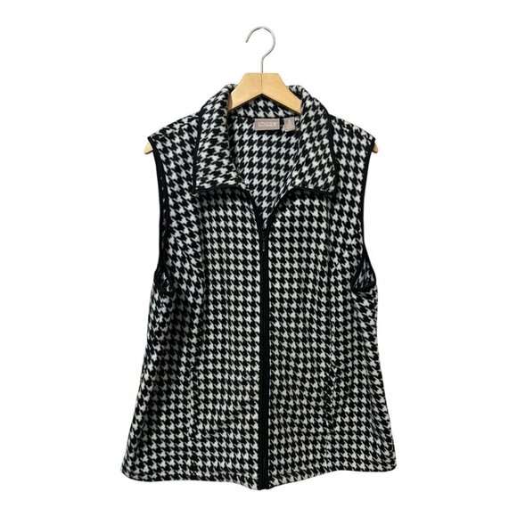 Chico's Houndstooth Fleece Vest Jacket Sweater Size 3 (XL) Black White Casual - Picture 1 of 4